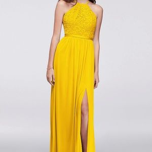 OPEN-BACK LACE AND MESH BRIDESMAID DRESS